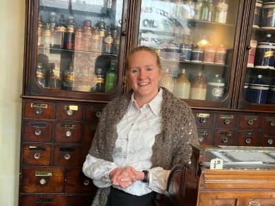 Professor Sam Weston at the Victorian chemist shop at Preston Park Museum. Link to Pharmacy academic helping to bring history to life     .