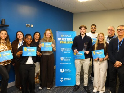 Members of the winning marketing team. Link to Teesside marketing students victorious at annual Greggs challenge .