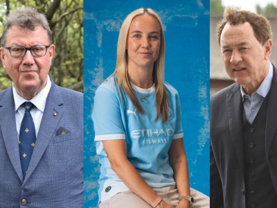 Mark White CBE DL, Beth Mead MBE, Steve Gibson OBE. Link to Honours for esteemed trio at Teesside University.