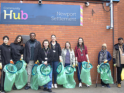 An image of a group of volunteers litter picking, outside Newport Settlement Community Hub. Link to Do Good, Feel Good, Keep Boro Tidy Litter Pick: 27 Aug.
