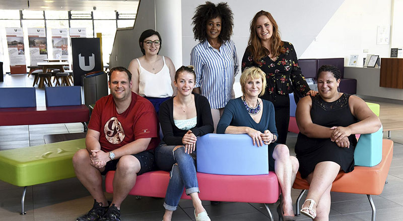 Front row (L-R): Adam Howe, Karina Le Fevre, Lesley Conroy, Lisa Smith. 
Back row (L-R): Mel Smith, Femi Waters-Ajisafe, Laura Hunter.