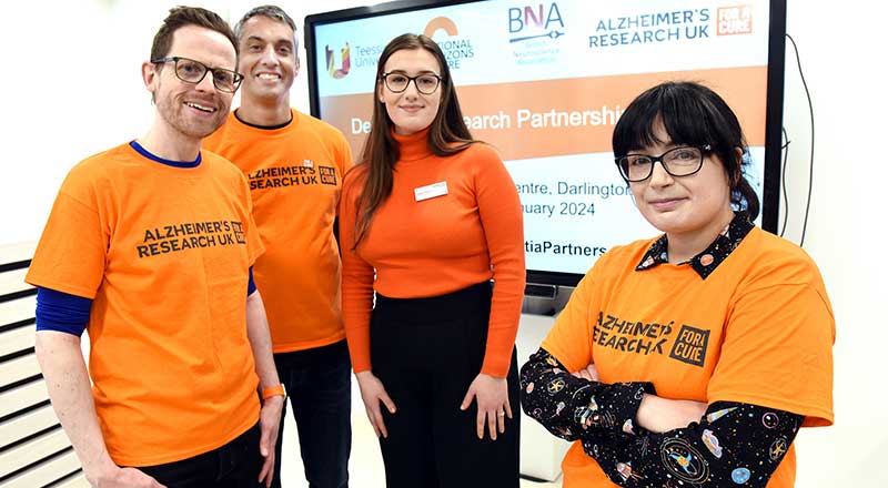 Professor John Young, Dr Ahmad Khundakar, Sara Hoxhaj of Alzheimer’s Research UK, and Dr Kamar Ameen-Ali