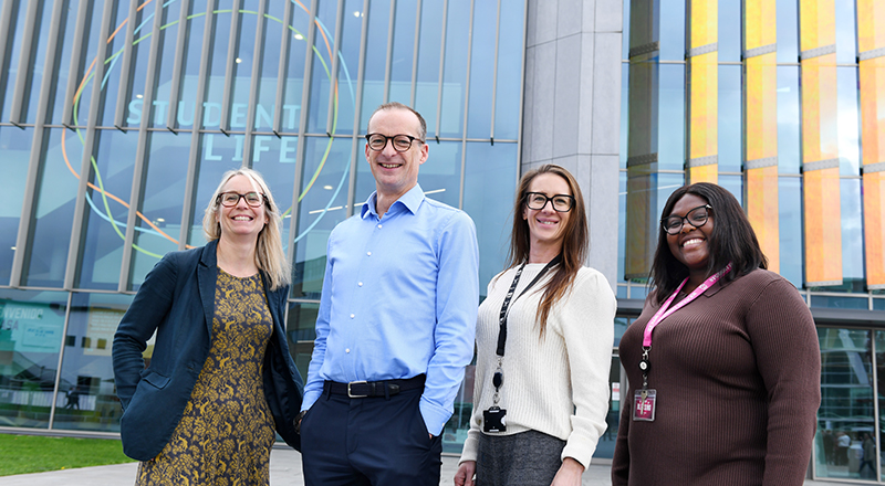 Rosie Jones, Director, Student & Library Services; Professor Mark Simpson, Deputy Vice-Chancellor; Lindsay While, Assistant Director Student Wellbeing and Welfare; Blessing Ihuoma, Students’ Union President Wellbeing