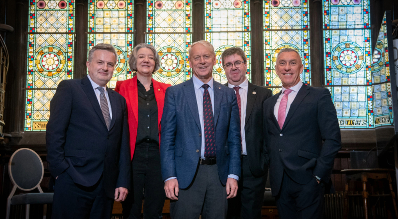 From left - Professor Michael Young, Deputy Vice-Chancellor, Sunderland University; Professor Karen O'Brien, Vice-Chancellor, Durham University; Professor Chris Day, Vice-Chancellor, Newcastle University; Professor Andy Long, Vice-Chancellor, Northumbria University; Professor Paul Croney OBE, Vice-Chancellor, Teesside University