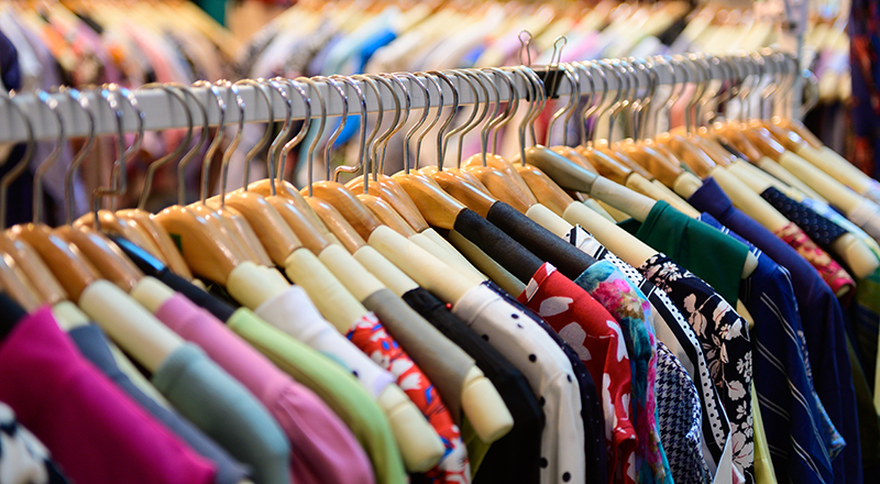 A rack of clothing for sale