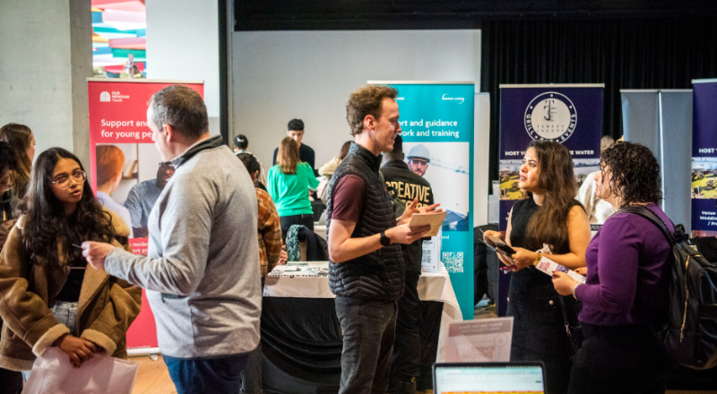 Students and employers at the careers fair