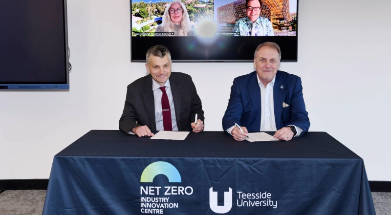 •	Seated (L-R): Professor Stephen Cummings, Pro Vice-Chancellor (Enterprise and Knowledge Exchange) at Teesside University and Dr Francis Norman, CEO and Managing Director of CoDA, with University of Western Australia's Professor Helene de Burgh-Woodman, Pro Vice-Chancellor (Research Training), and Professor Zachary M. Aman, Chair, Board of Studies (Mathematical & Physical Sciences)