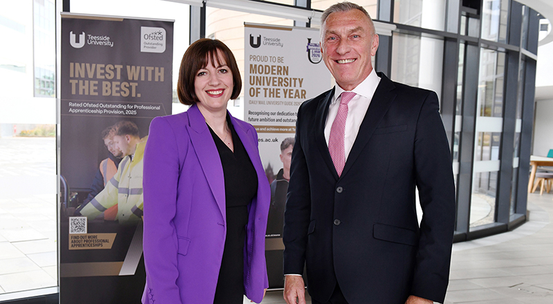 Education Secretary, The Rt Hon Bridget Phillipson MP with Vice-Chancellor and Chief Executive, Professor Paul Croney OBE