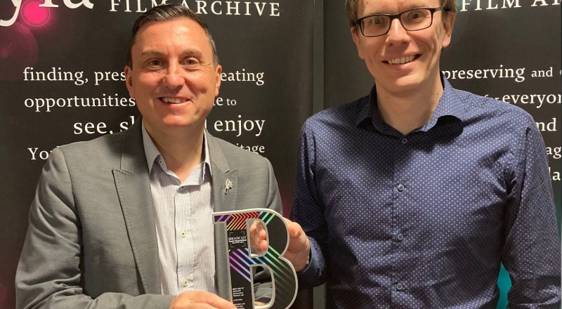 Pictured with the film's latest award are Graham Relton, Co-Director, Head of Access, Yorkshire and North East Film Archive, with Dr Ben Lamb