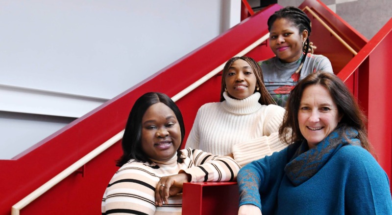 Elizabeth Taylor, Oluwaremilekun Tola-Okunfolami,  Oluwadamilola Justina Aladesuyi-Oyelude, with Myriam Mallet  Principal Lecturer (Learning & teaching) of the School of Computing, Engineering & Digital Technologies. 
