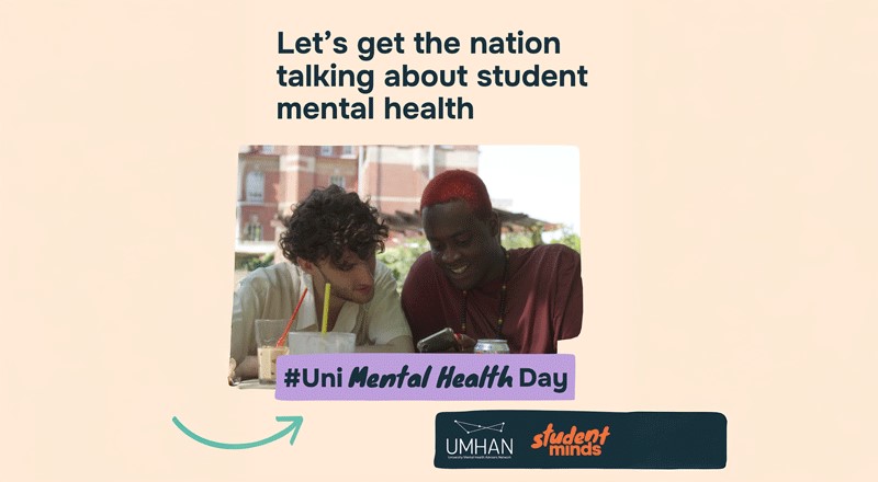 An image of two people sitting together with the words 'Let's get the nation talking about mental health' across the top.