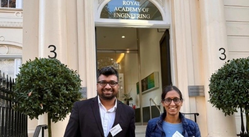 Dr Jinoop Arackal Narayanan with Visiting Professor Dr Lakshmi Lavanya Parimi at Royal Academy of Engineering in London