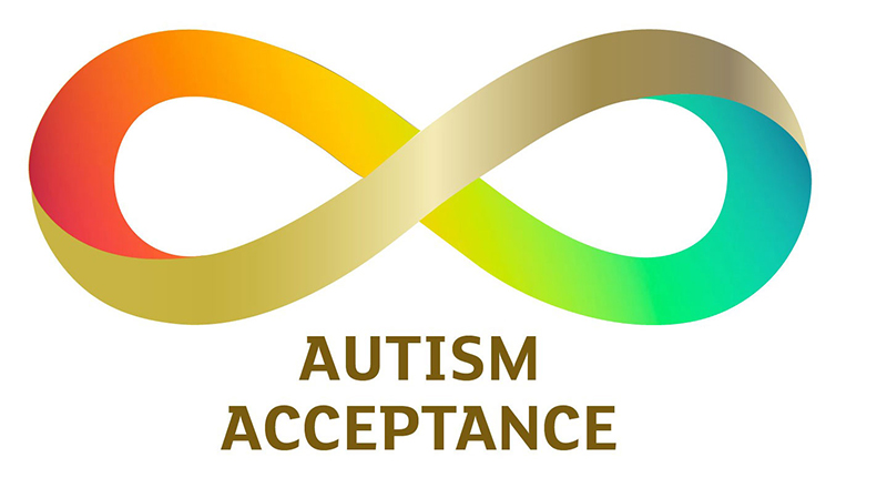 Autism Acceptance logo (multi-coloured infinity symbol)