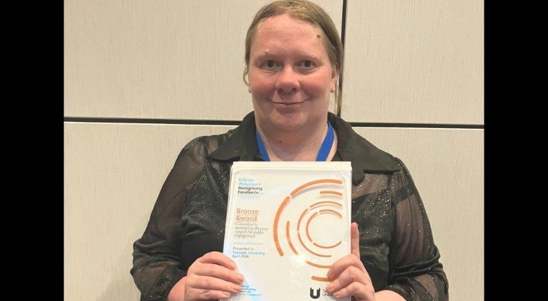 Claire Sedgwick, Senior Impact and Engagement Manager with the Bronze NCCPE Award. Link to Claire Sedgwick, Senior Impact and Engagement Manager with the Bronze NCCPE Award.