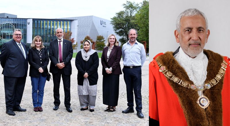 Mayor and Mayoress of Barking and Dagenham with Teesside University staff on campus 