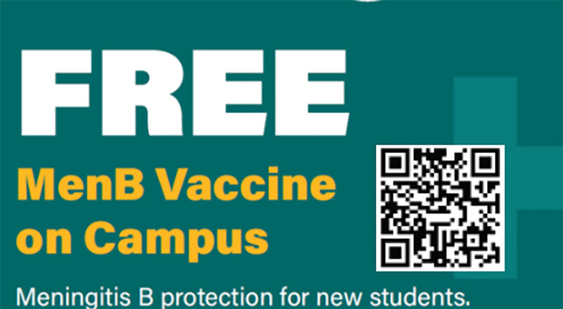 An image advertising a QR code to book a Meningitis B free vaccination. Link to An image advertising a QR code to book a Meningitis B free vaccination.