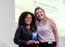 Dr Chidimma Opara (left) receiving her accolade at the Most Inspiring Women in Cyber 2026 awards