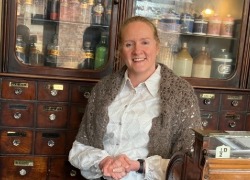 Professor Sam Weston at the Victorian chemist shop at Preston Park Museum