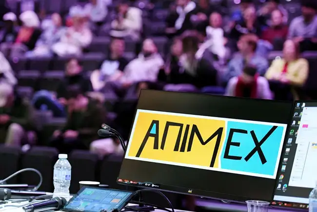 Animex logo on a screen during a presentation to an event at Animex