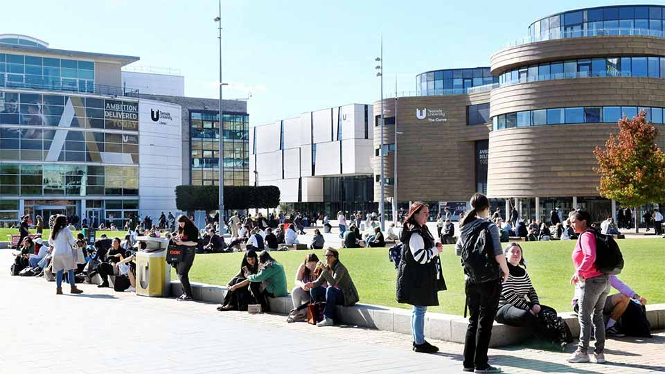 Students in campus heart