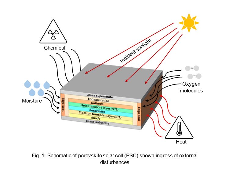 Schematic of perovskite solar cell PSC shown ingress of external disturbances 