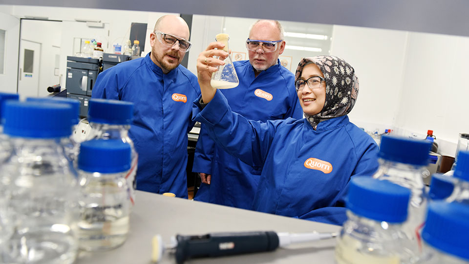 Staff and KTP students working in a lab