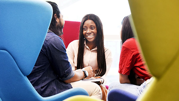 International students in The Library, The Curve, Themis