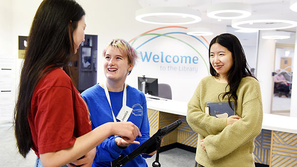 International students in The Library, The Curve, Themis