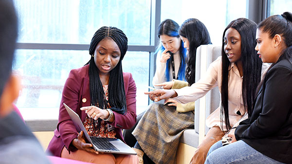 International students in The Library, The Curve, Themis