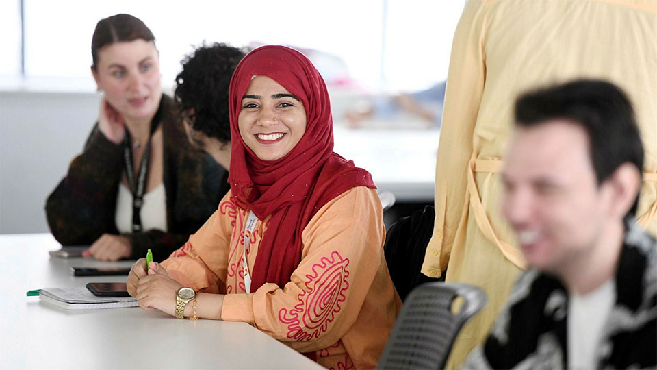 Staff discussion at Teesside University Event