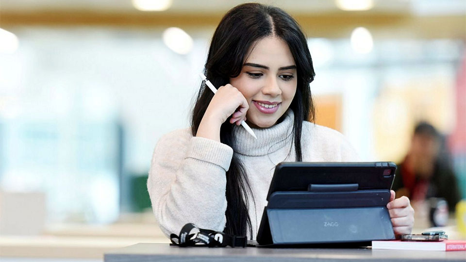 Student using an iPad