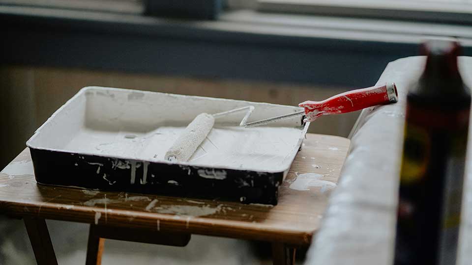 Paint bucket and roller at Teesside University