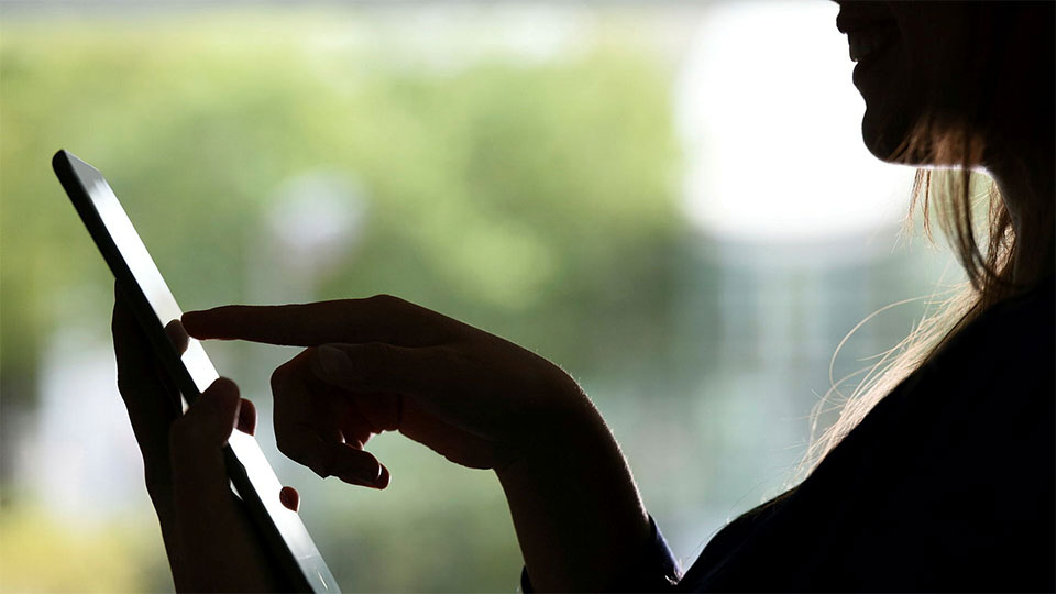 Student using a laptop