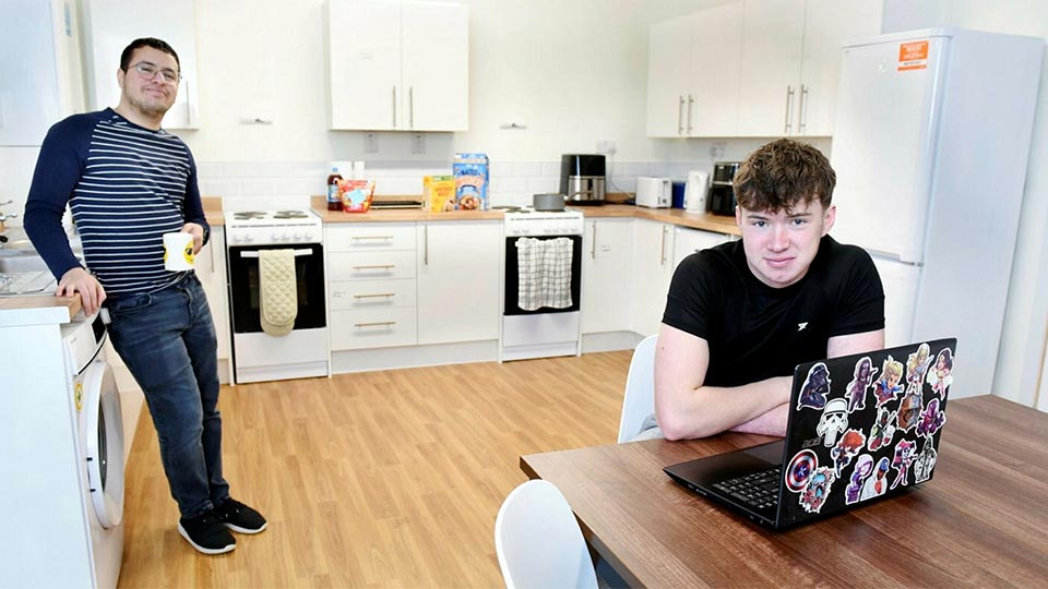 Students in a kitchen of University accommodation
