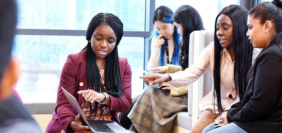 International students in The Library, The Curve, Themis