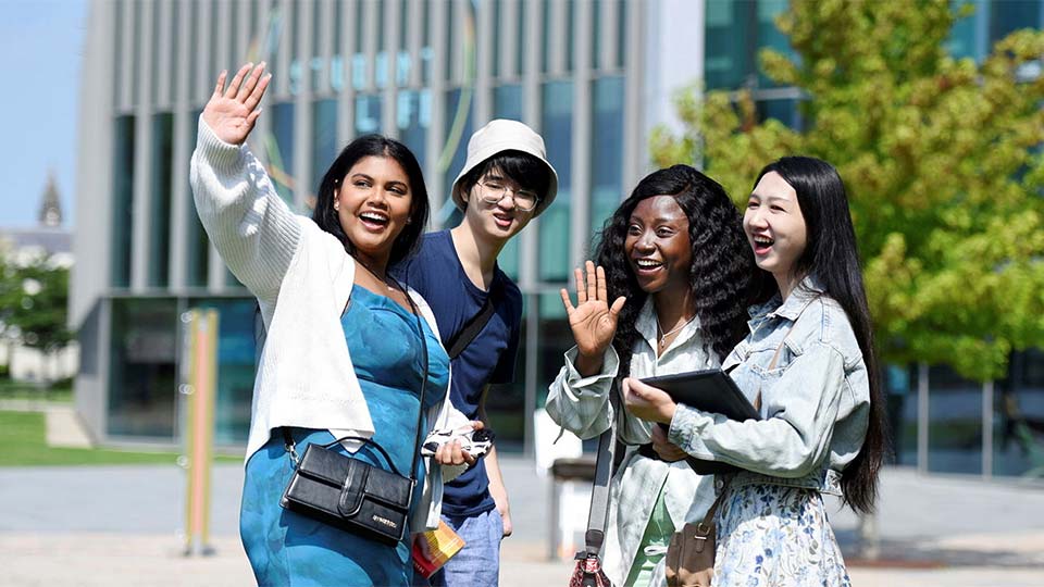 Enhancing your student experience at Teesside University with a vibrant international community International students socialising in Campus Heart at Teesside University