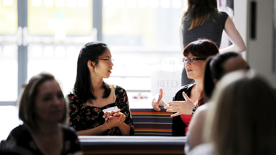 Research student having a discussion with her supervisor at Teesside University