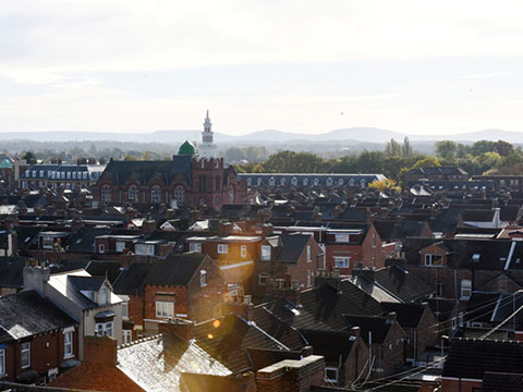 Aerial shot of Teesside University campus