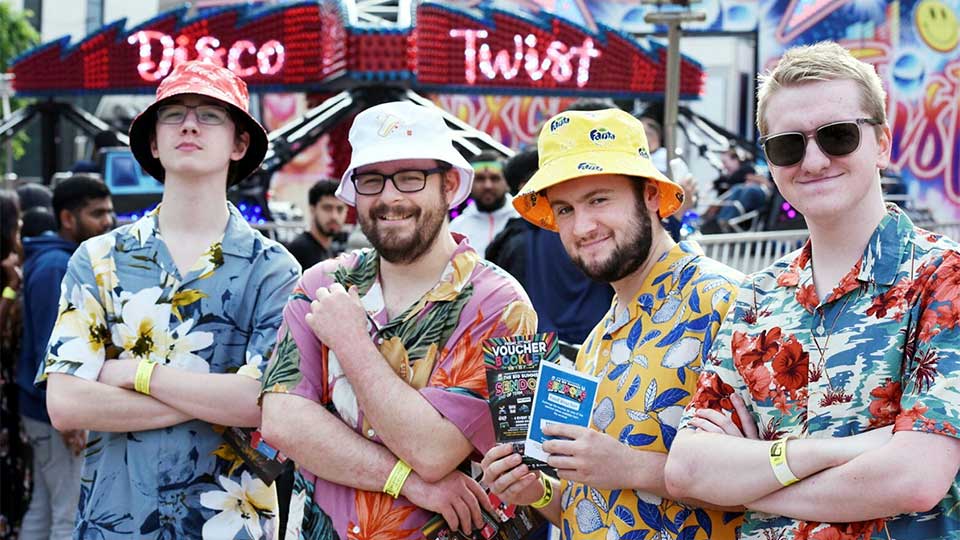 Student and ambassador outside Teesside University Students' Union building