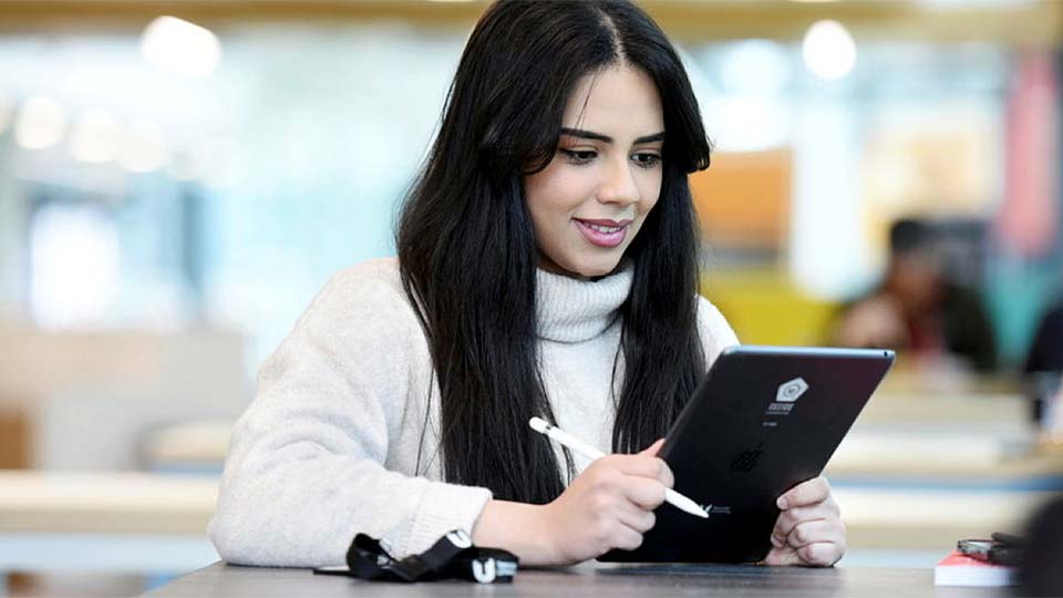 Student using laptop