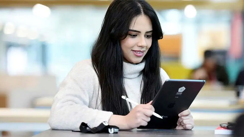 Student using laptop