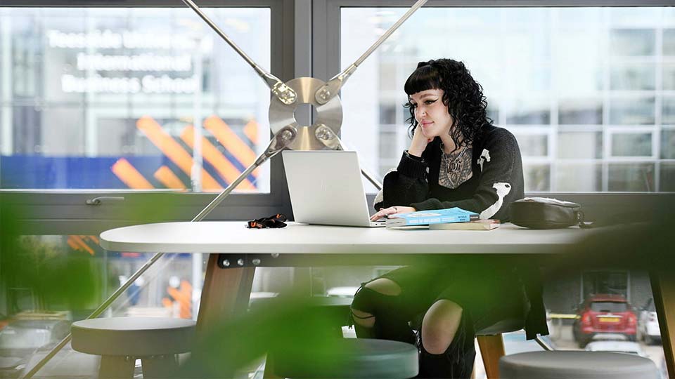 Student using laptop